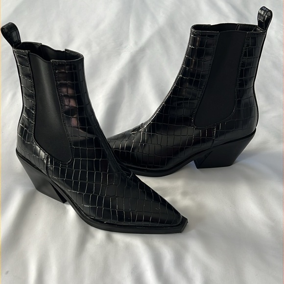 Billini Ukaya Black Faux Croc Ankle Boots - Picture 7 of 7